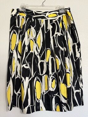 Jones New York Collection 100% Silk Skirt Abstract Print Black Yellow Size 12